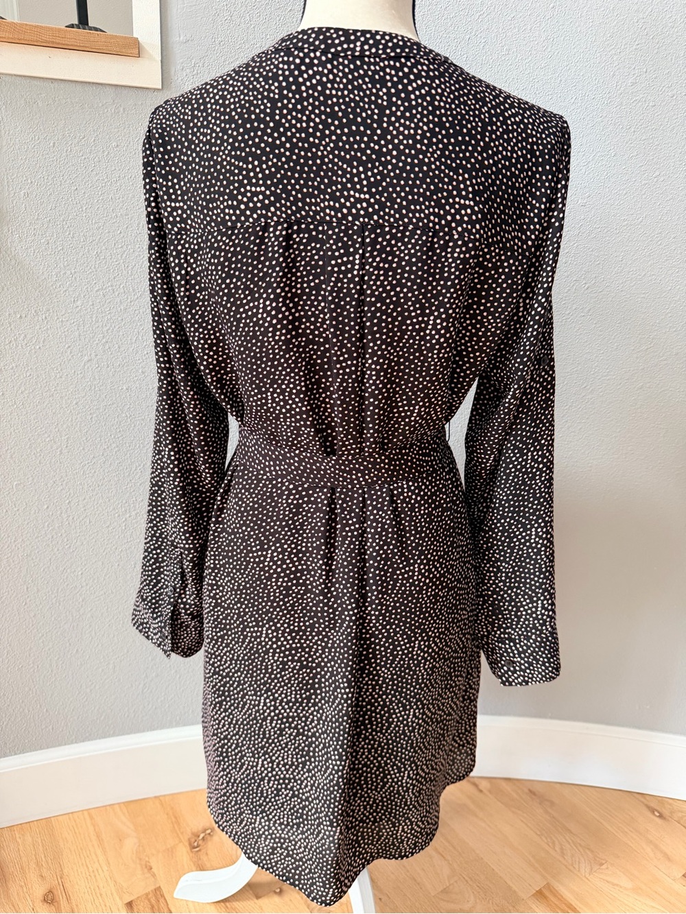 Express Lot of 2 Zip V-Neck Long Sleeve Polk Dot Shift Dresses Burgundy & Black - Picture 7 of 16